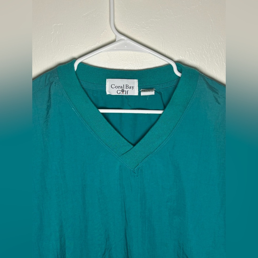 Vintage 90s Coral Bay Golf Teal Nylon V-Neck Pullover Windbreaker Size Large - Picture 3 of 8